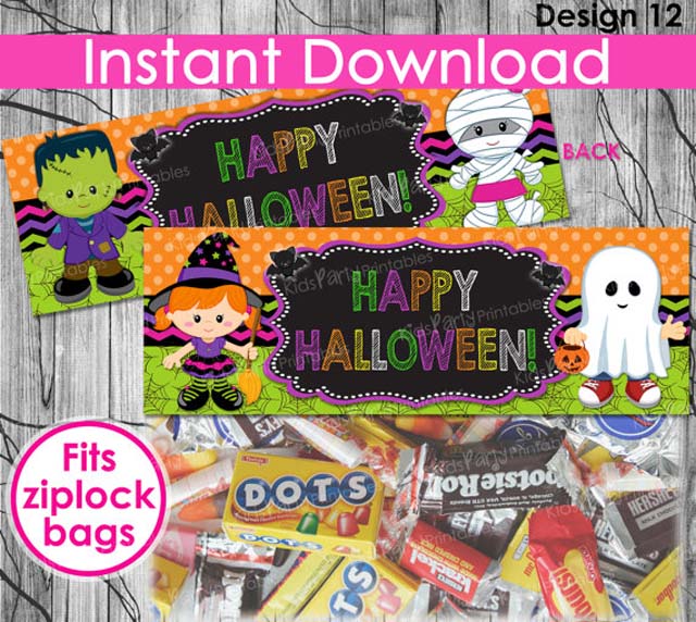 Kids HALLOWEEN Treat Bag Toppers INSTANT DOWNLOAD, Halloween Bag Toppers, Halloween Printables Chalkboard Toppers, Halloween Candy Party